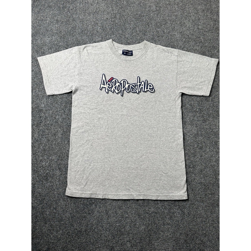 Mens T-Shirt Aeropostale Logo Gray Short Sleeve Cotton, Size M